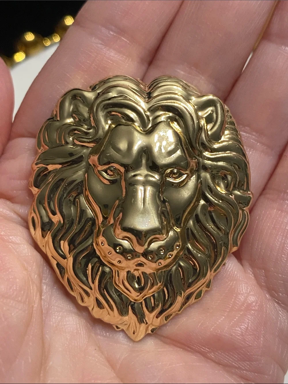 Gold Lion Head Brooch Pin